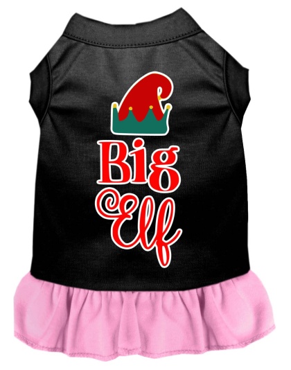 Big Elf Screen Print Dog Dress Black with Light Pink Lg