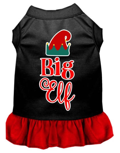 Big Elf Screen Print Dog Dress Black with Red Lg