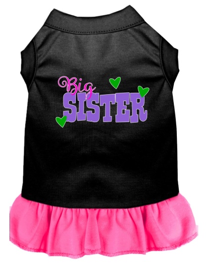 Big Sister Screen Print Dog Dress Black with Bright Pink Lg