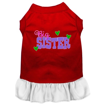 Big Sister Screen Print Dog Dress Red with White Lg