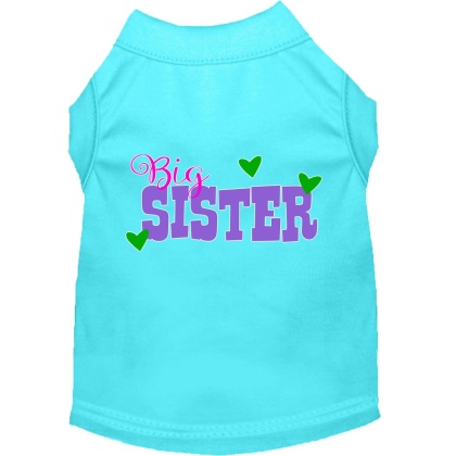 Big Sister Screen Print Dog Shirt Aqua Lg