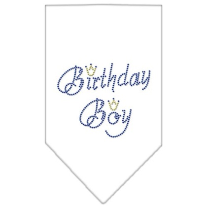 Birthday Boy Rhinestone Bandana White Large