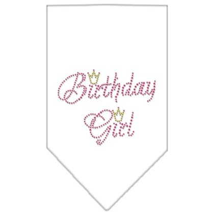 Birthday Girl Rhinestone Bandana White Large