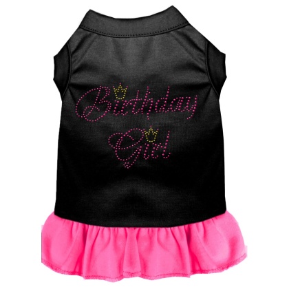 Birthday Girl Rhinestone Dress Black with Bright Pink Lg