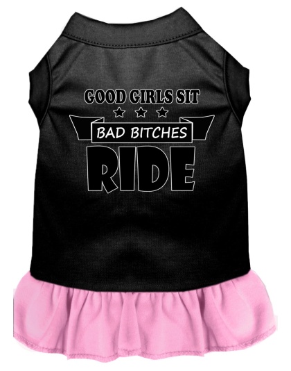Bitches Ride Screen Print Dog Dress Black with Light Pink Lg