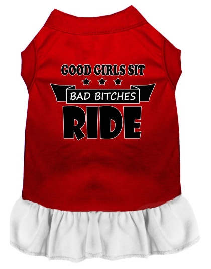 Bitches Ride Screen Print Dog Dress Red with White Lg