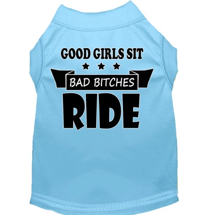 Bitches Ride Screen Print Dog Shirt Baby Blue Lg