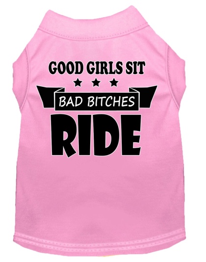 Bitches Ride Screen Print Dog Shirt Light Pink Lg