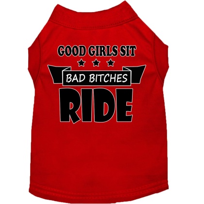 Bitches Ride Screen Print Dog Shirt Red Lg