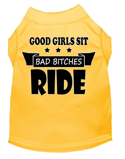 Bitches Ride Screen Print Dog Shirt Yellow Lg