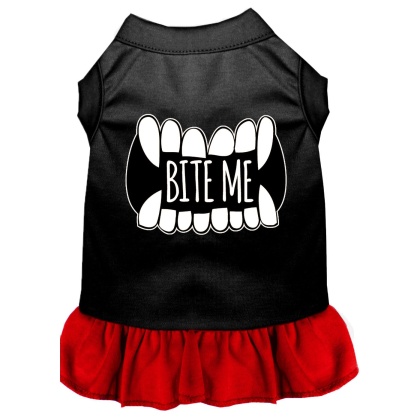 Bite Me Screen Print Dog Dress Black with Red Lg