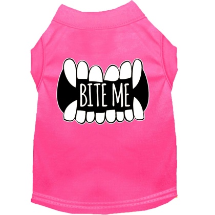 Bite Me Screen Print Dog Shirt Bright Pink Lg