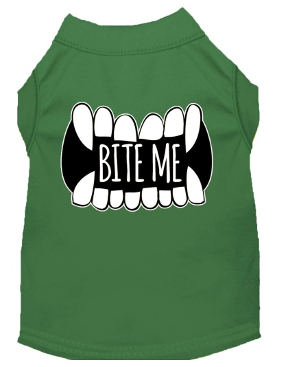 Bite Me Screen Print Dog Shirt Green Lg