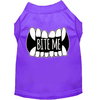 Bite Me Screen Print Dog Shirt Purple Lg