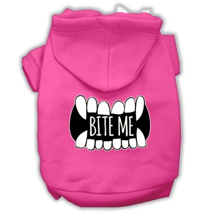 Bite Me Screenprint Dog Hoodie Bright Pink L