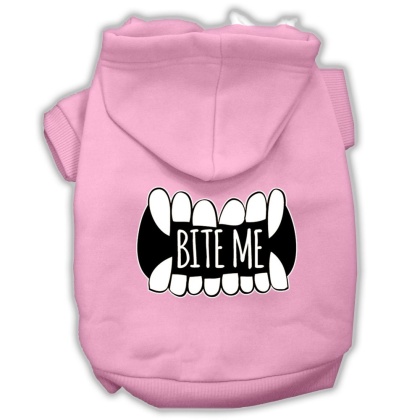 Bite Me Screenprint Dog Hoodie Light Pink L