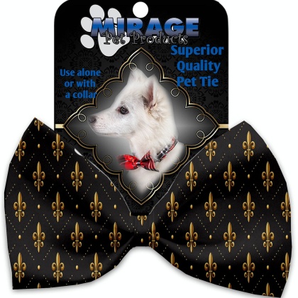 Black and Gold Fleur de Lis Pet Bow Tie