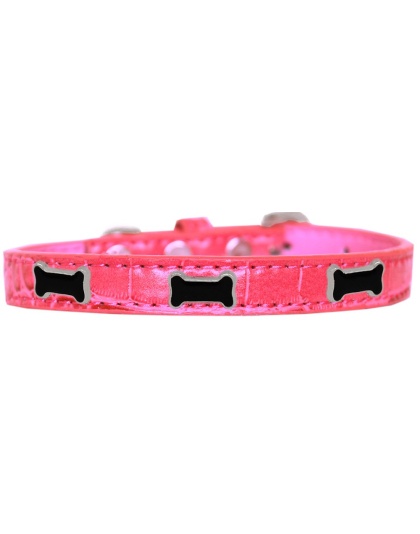 Black Bone Widget Croc Dog Collar Bright Pink Size 10