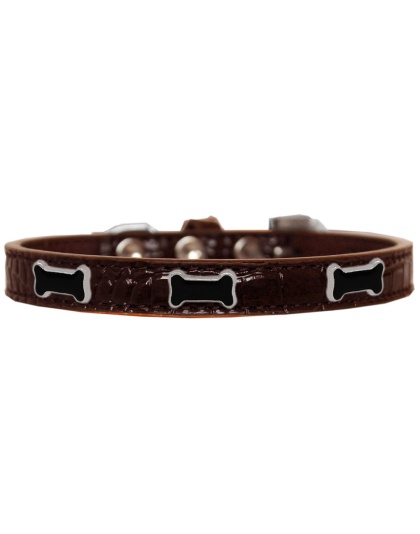 Black Bone Widget Croc Dog Collar Chocolate Size 10