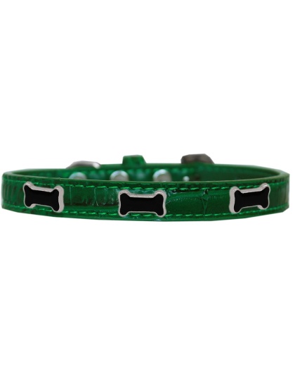 Black Bone Widget Croc Dog Collar Emerald Green Size 10