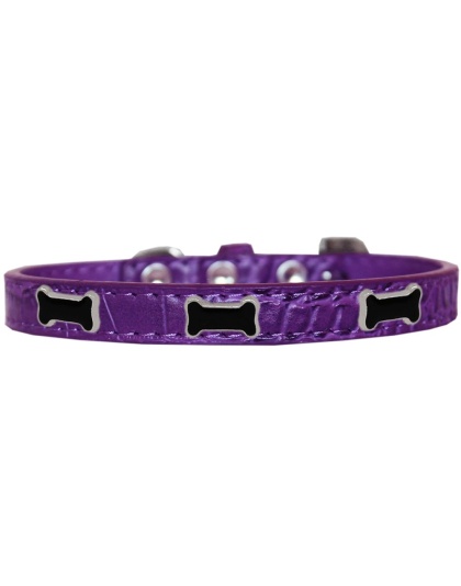 Black Bone Widget Croc Dog Collar Purple Size 10