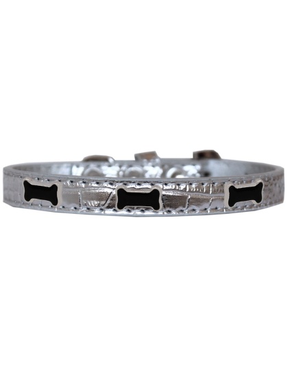Black Bone Widget Croc Dog Collar Silver Size 10