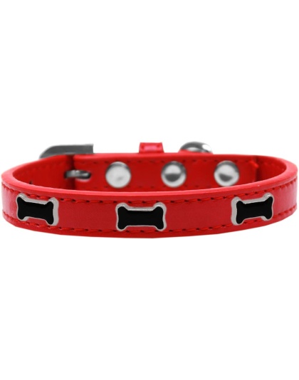 Black Bone Widget Dog Collar Red Size 10