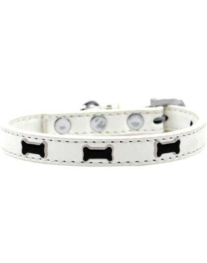 Black Bone Widget Dog Collar White Size 10