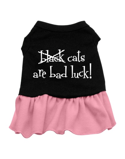 Black Cats are Bad Luck Screen Print Dress Black with Pink Lg
