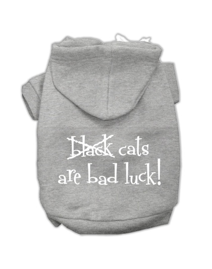 Black Cats are Bad Luck Screen Print Pet Hoodies Grey Size L
