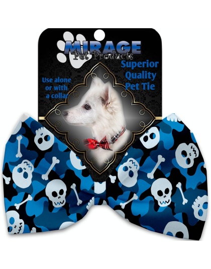 Blue Camo Skulls Pet Bow Tie