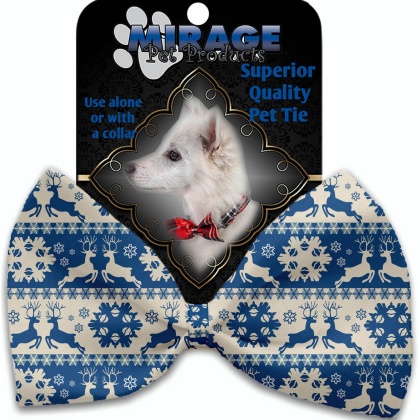 Blue Reindeer Pet Bow Tie Collar Accessory with Velcro