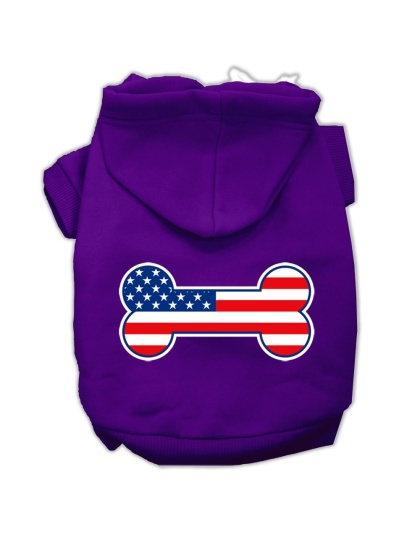 Bone Shaped American Flag Screen Print Pet Hoodies Purple Size L