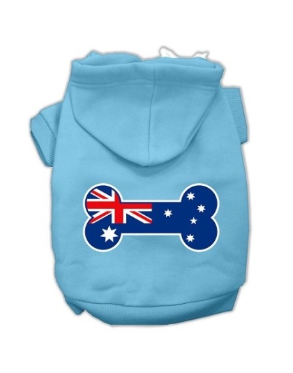 Bone Shaped Australian Flag Screen Print Pet Hoodies Baby Blue L