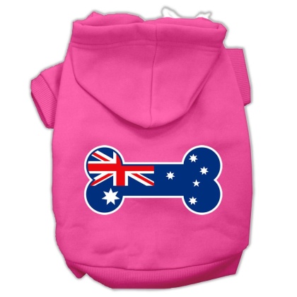 Bone Shaped Australian Flag Screen Print Pet Hoodies Bright Pink Size L