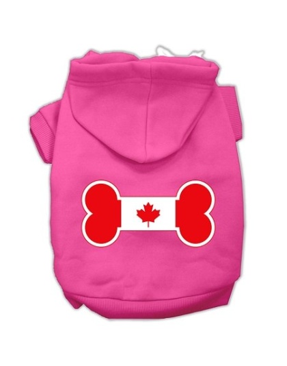 Bone Shaped Canadian Flag Screen Print Pet Hoodies Bright Pink L