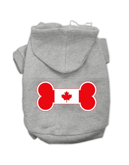 Bone Shaped Canadian Flag Screen Print Pet Hoodies Grey L