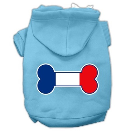 Bone Shaped France Flag Screen Print Pet Hoodies Baby Blue L