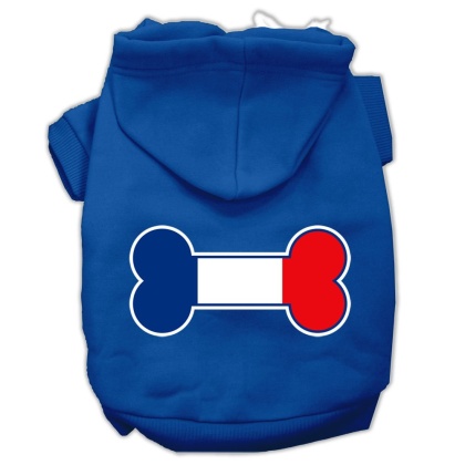 Bone Shaped France Flag Screen Print Pet Hoodies Blue Size Lg