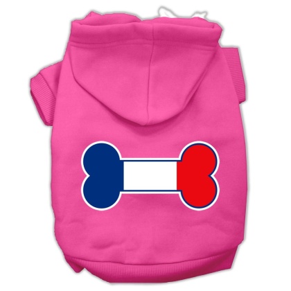 Bone Shaped France Flag Screen Print Pet Hoodies Bright Pink Size L