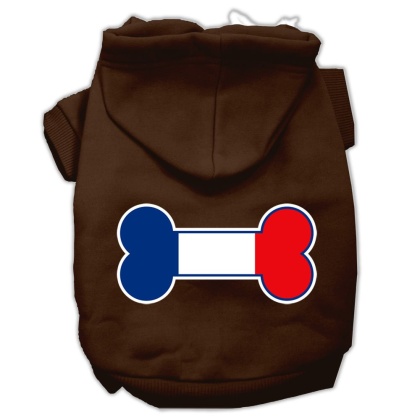 Bone Shaped France Flag Screen Print Pet Hoodies Brown Size L