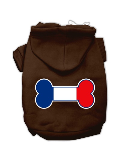 Bone Shaped France Flag Screen Print Pet Hoodies Brown Size L