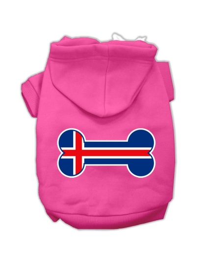 Bone Shaped Iceland Flag Screen Print Pet Hoodies Bright Pink Size L