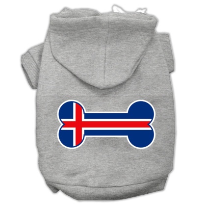 Bone Shaped Iceland Flag Screen Print Pet Hoodies Grey L