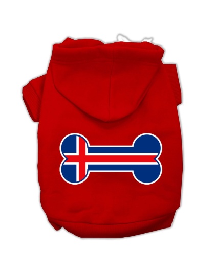 Bone Shaped Iceland Flag Screen Print Pet Hoodies Red Size L