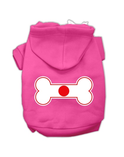 Bone Shaped Japan Flag Screen Print Pet Hoodies Bright Pink Size L