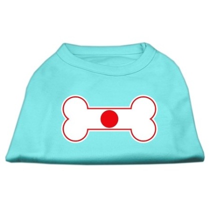 Bone Shaped Japan Flag Screen Print Shirts Aqua L