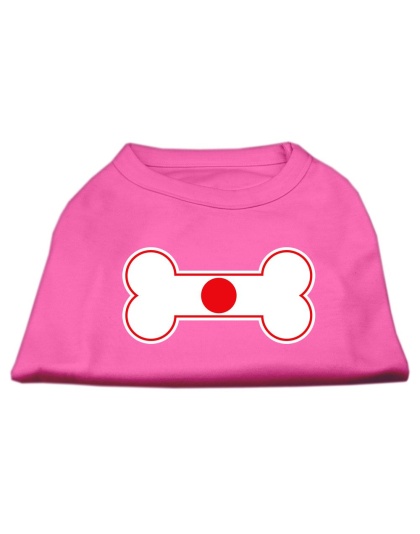 Bone Shaped Japan Flag Screen Print Shirts Bright Pink L