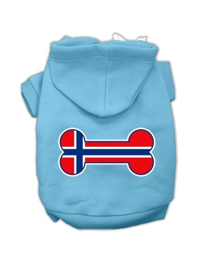 Bone Shaped Norway Flag Screen Print Pet Hoodies Baby Blue L