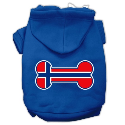 Bone Shaped Norway Flag Screen Print Pet Hoodies Blue L